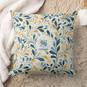 Leaf-Muster in Blau und Gold Paisley (2) Kissen