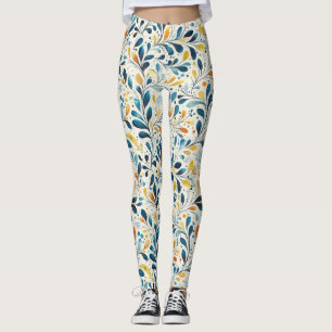 Leaf-Muster in Blau und Gold Paisley (2) Leggings