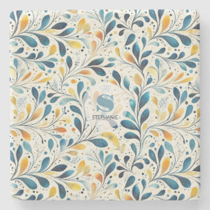 Leaf-Muster in Blau und Gold Paisley (2) Steinuntersetzer