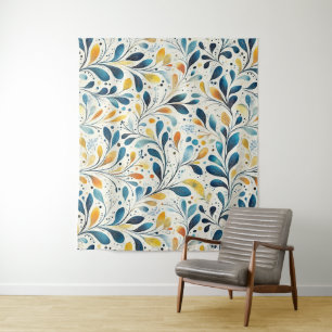 Leaf-Muster in Blau und Gold Paisley (2) Wandteppich
