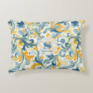 Leaf-Muster in Blau und Gold Paisley Dekokissen