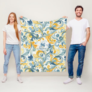 Leaf-Muster in Blau und Gold Paisley Fleecedecke