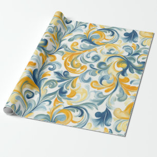 Leaf-Muster in Blau und Gold Paisley Geschenkpapier