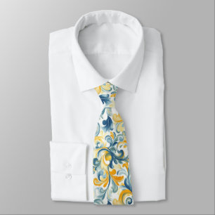 Leaf-Muster in Blau und Gold Paisley Krawatte