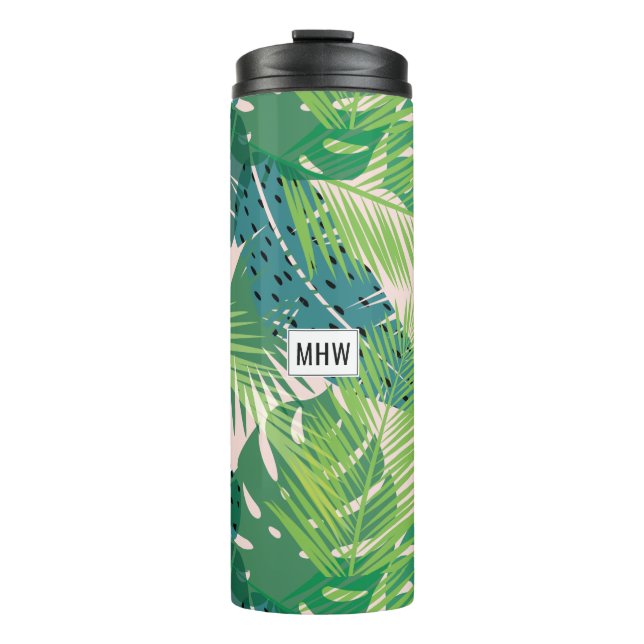 Leaf Muster kundenspezifischer Monogramm-Tumbler Thermosbecher (Vorderseite)