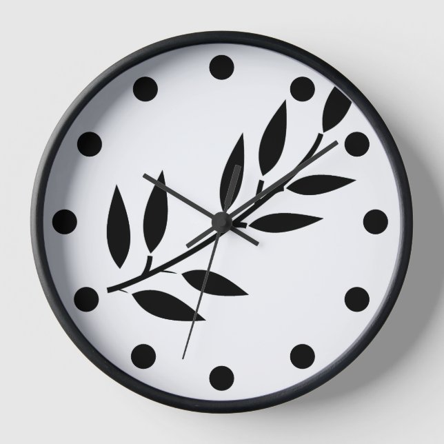 Leaf Muster Minimal Schwarz-weiße Wohngestaltung E Uhr (Vorderseite)