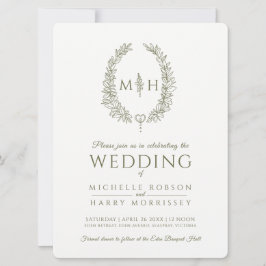 Leaf oval line Art Hochzeit Olivenöl und Weiß Einladung