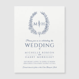 Leaf oval line Art Hochzeitsnacht blau-weiß Magneteinladung