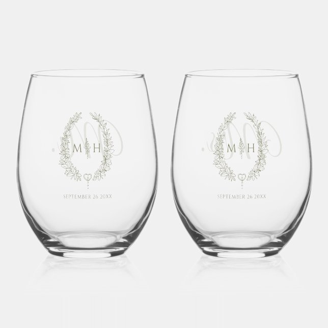 Leaf Oval line Hochzeit Olivenweg Weinglas Ohne Stiel (Vorderseite)