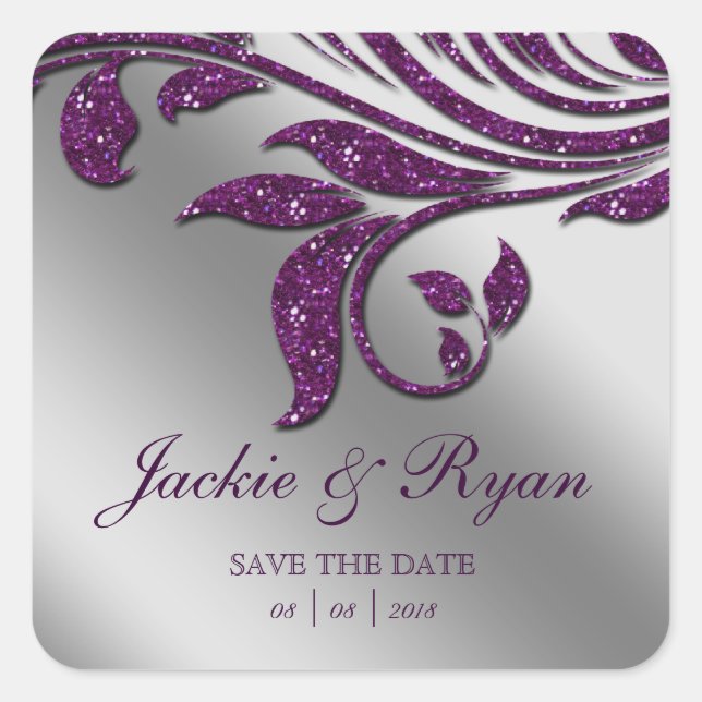 Leaf Rett Date Wedding Stickers Lila Sparkle 2 (Vorderseite)