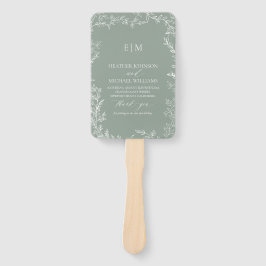 Leaf Sage Green Elegant Monogram Wedding Program Fächer