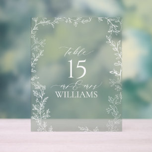 Leaf Sage Green Elegante Monogram Tischnummer Acrylschild