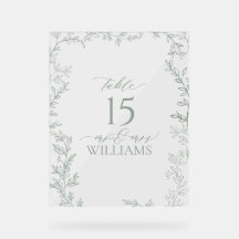Leaf Sage Green Elegante Monogram Tischnummer