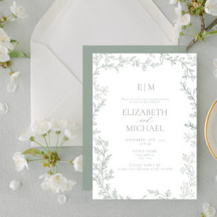 Leaf Sage Green Monogram Post Wedding Brunch Einladung