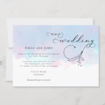 Leaf Script Pink Blue Lilac Wasserfarben Hochzeit