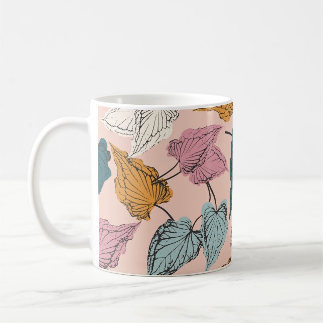 Leaf Skelett nahtlos Muster, Hintergrund mit cal Kaffeetasse (Links)