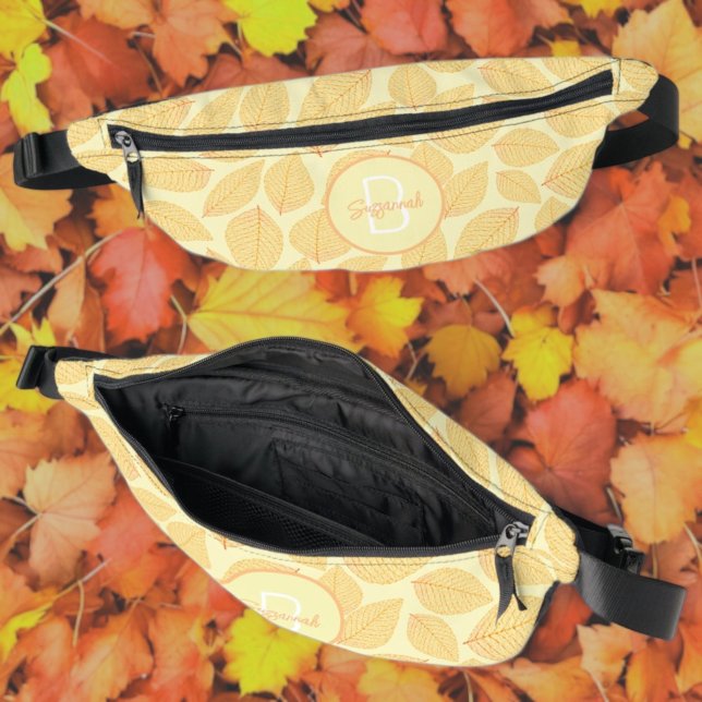 Leaf Skelettmuster mit Anfangsmonogramm Bauchtasche (fanny pack front, top and inside with template monogram and name)