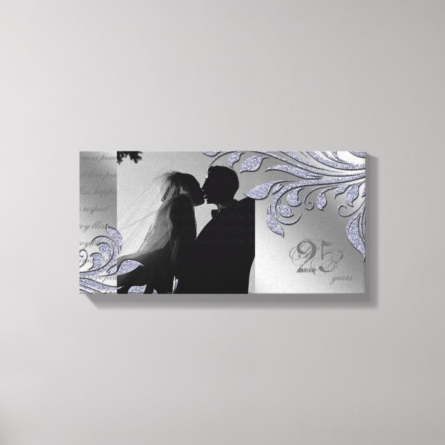 Leaf Sparkle Print Anniversary Silver Blätter Leinwanddruck (Vorderseite)
