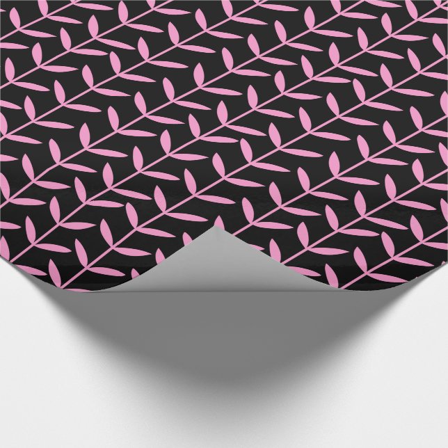 Leaf Stems - Rosa auf Schwarz Geschenkpapier (Ecke)