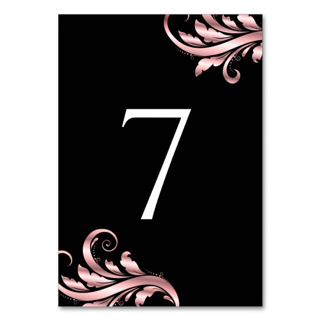 Leaf Swirl Wedding Tischnummer Black Pink (Rückseite)