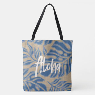 Leaf Tiki Indigo Blue Hawaiian Tropical Beach Bag Tasche