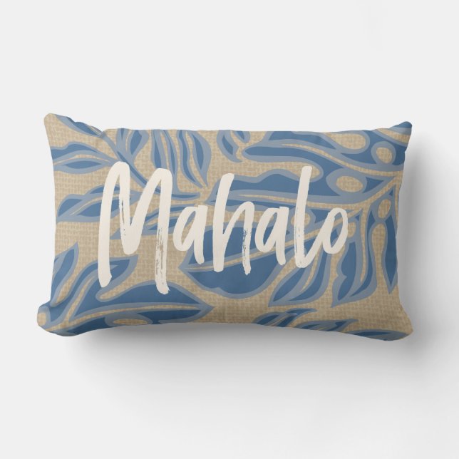 Leaf Tiki Indigo Blue Hawaiian Tropical Reversible Kissen Für Draußen (Vorderseite)