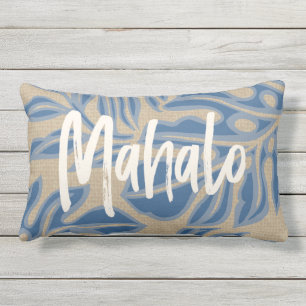 Leaf Tiki Indigo Blue Hawaiian Tropical Reversible Kissen Für Draußen