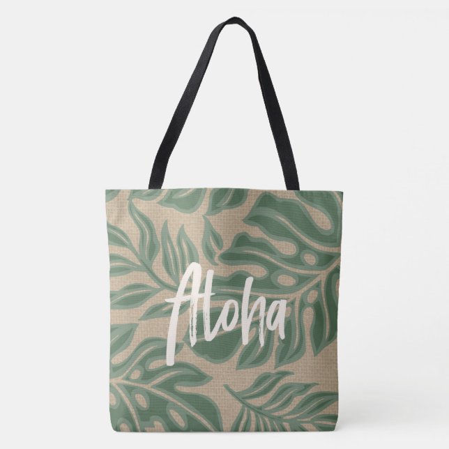 Leaf Tiki sage Green Hawaiian Tropical Beach Bag Tasche (Vorderseite)