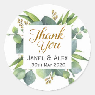 Leaf vert or remerciez-vous autocollant mariage