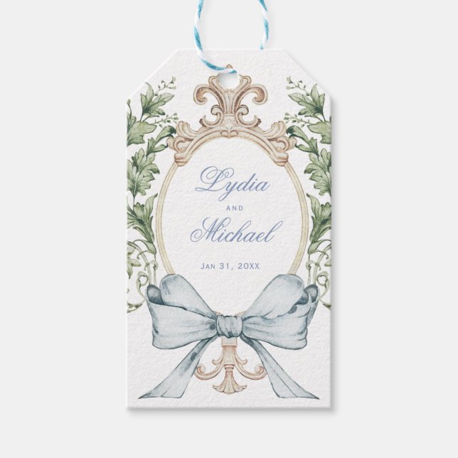 Leaf Wappen mit Bow | Hochzeit Geschenkanhänger (Vorderseite)