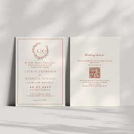 Leaf Wappen Terracotta & Cream Qr Code Hochzeit Einladung