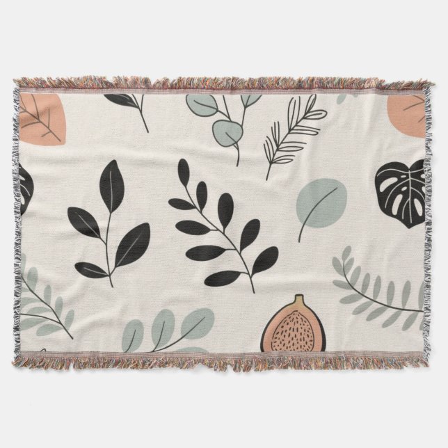 Leaf Whisper – Minimale botanische Line-Art-Decke Decke (Vorderseite)