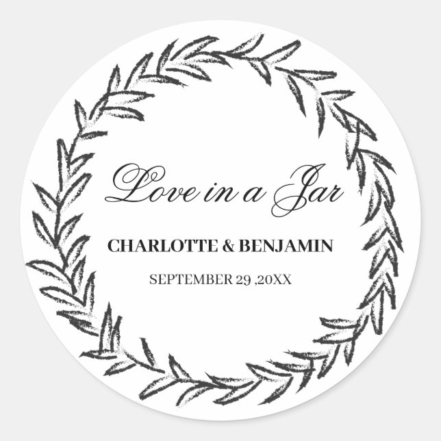 Leaf Wreath Simple Mason Jar Gastgeschenk Hochzeit Runder Aufkleber (Vorderseite)