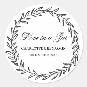Leaf Wreath Simple Mason Jar Gastgeschenk Hochzeit Runder Aufkleber