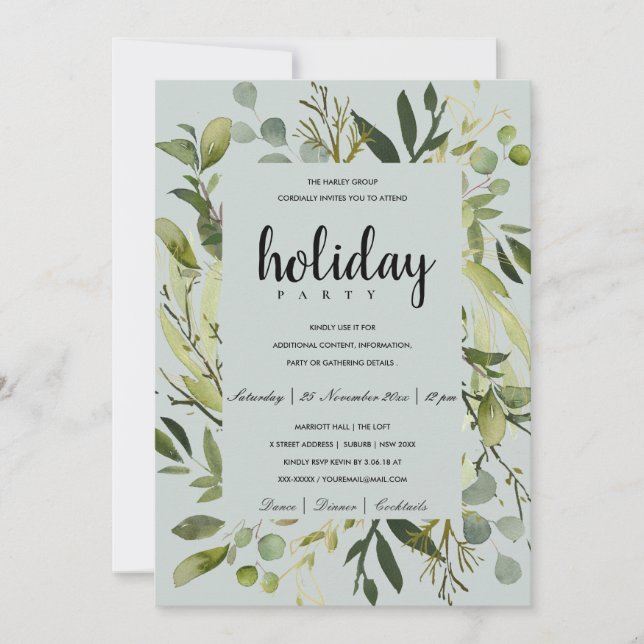 LEAFEN FRAME GREEN GRAY CORPORATE HOLIDAY PARTY EINLADUNG (Vorderseite)