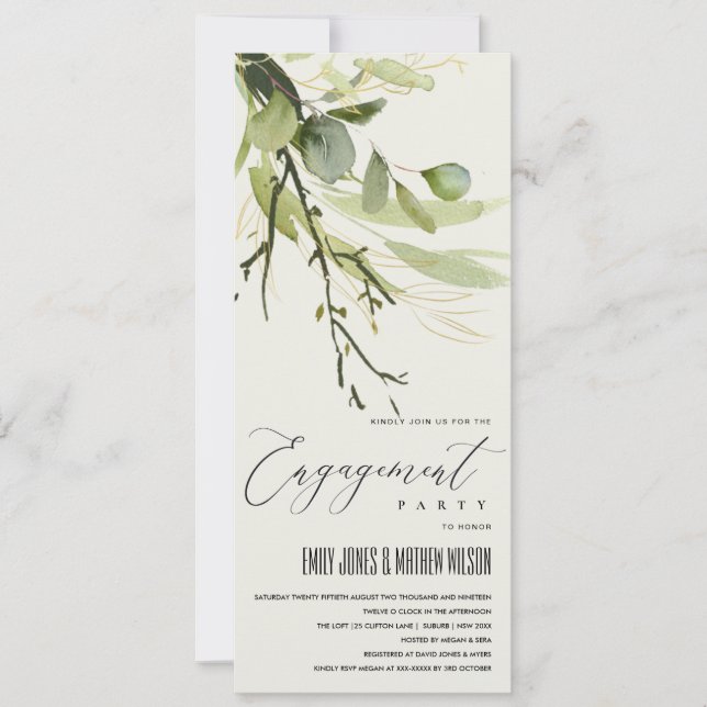 LEAFEN GOLD FOLIAGE WATERCOLOR VERLOBUNG EINLADUNG (Vorderseite)