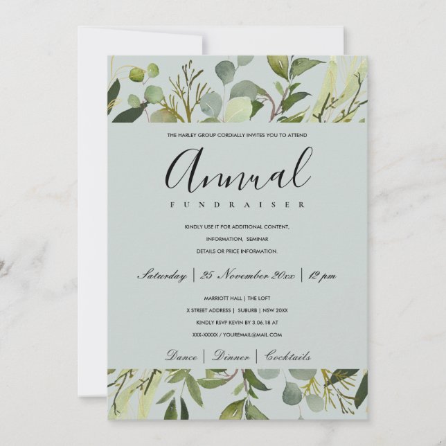 LEAFEN GREEN GRAY FOLIAGE CORPORATE PARTY EVENT EINLADUNG (Vorderseite)