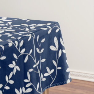 Leafline Spread Navy Weiß Tischdecke