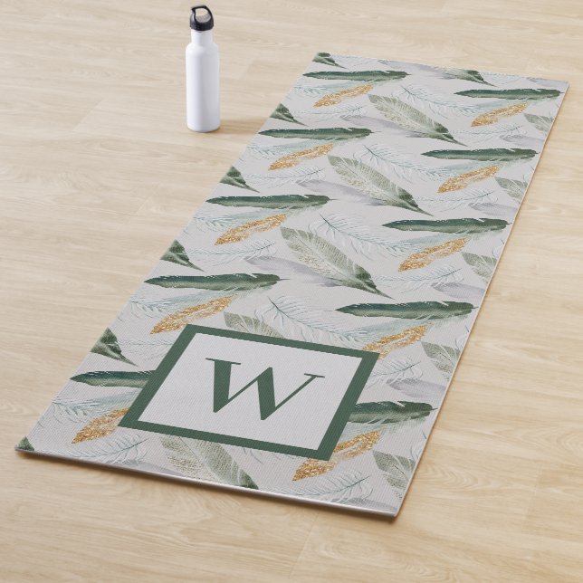 Leafy Boho Botanical Earthy Pattern Monogram Yogamatte (Beispiel)