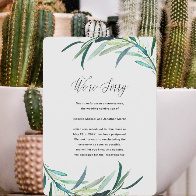 Leafy Botanical Wedding Postponement Announcement Ankündigung (Von Creator hochgeladen)