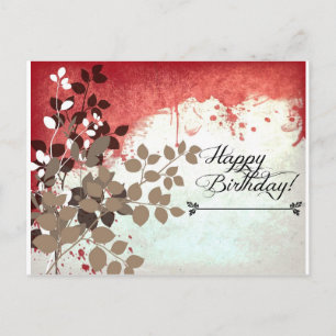 Leafy Brick Red Happy Birthday Postkarte