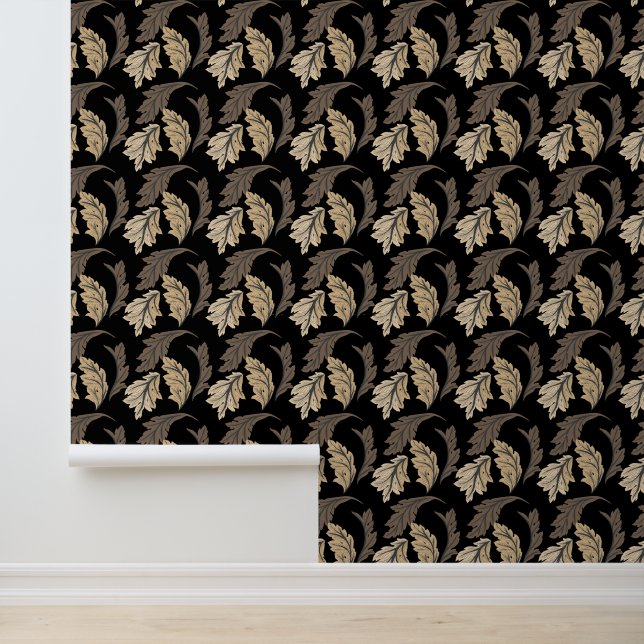 Leafy Brown Tan und Ivory Modern Tapete (Anwendung)