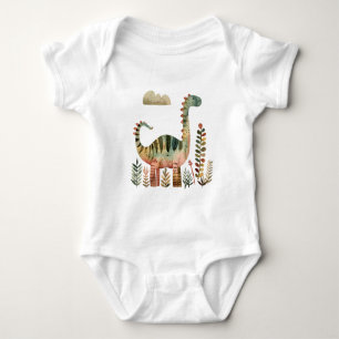 Leafy Dino Scene - Niedliches Dinosaurier-Shirt fü Baby Strampler