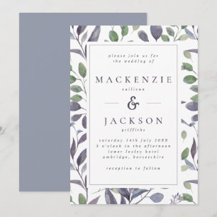 Leafy Elegance Hochzeit mit blauem und grünem Wass Einladung