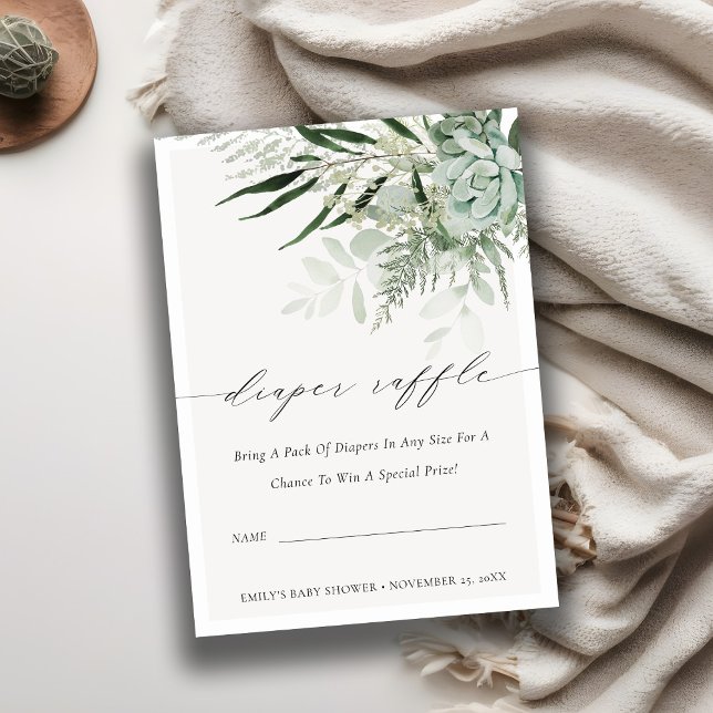 Leafy Fern Succulent Diaper Raffle Baby Dusche Begleitkarte (Von Creator hochgeladen)