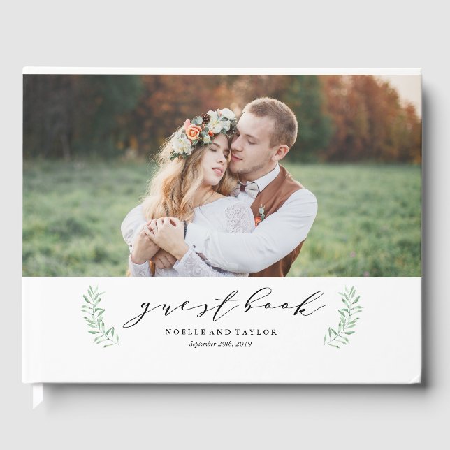 Leafy Foto Wedding Guest Book Gästebuch (Vorderseite)