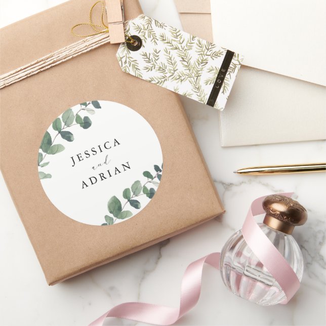 Leafy Green Elegance Wedding Runder Aufkleber (Schenken)