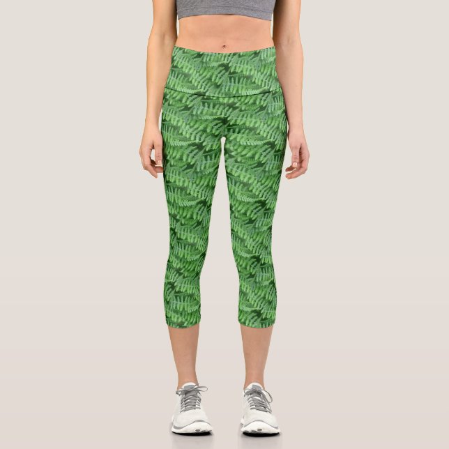 Leafy Green Ferns Nature Pattern Capri Leggings (Vorderseite)