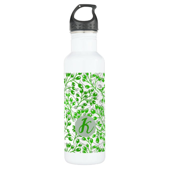 Leafy Green Pattern Moderne Elegante Mit Monogramm Edelstahlflasche (Vorderseite)