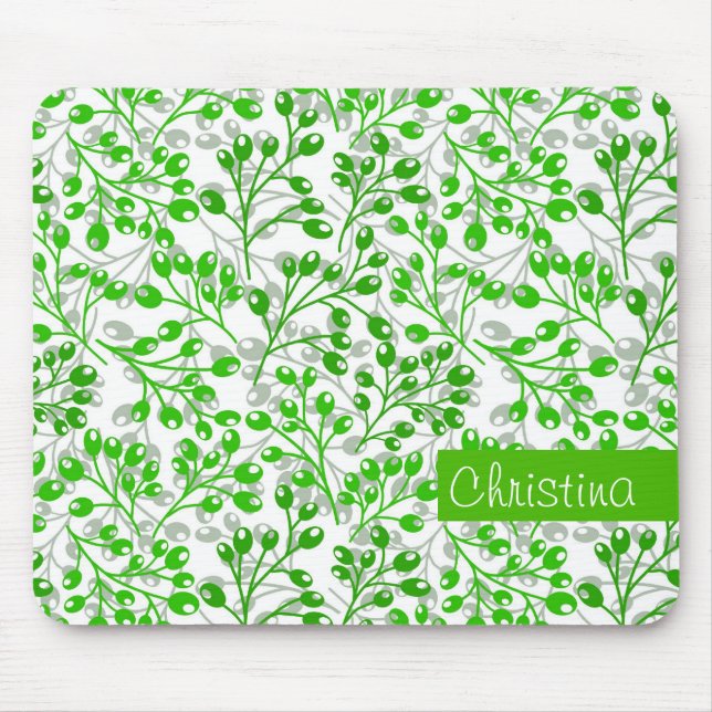 Leafy Green Pattern Moderne Elegante Mit Monogramm Mousepad (Vorne)